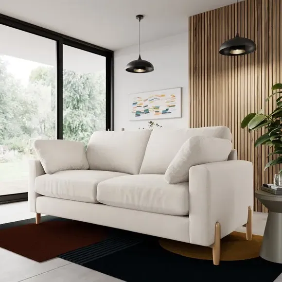 3-Seater Sofa with Square Arms - Natural, Fabric