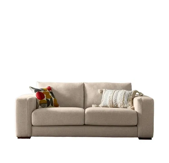 3-Seater Sofa with Square Arms - Natural, Fabric