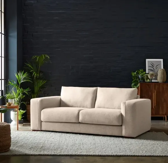 3-Seater Sofa with Square Arms - Natural, Fabric