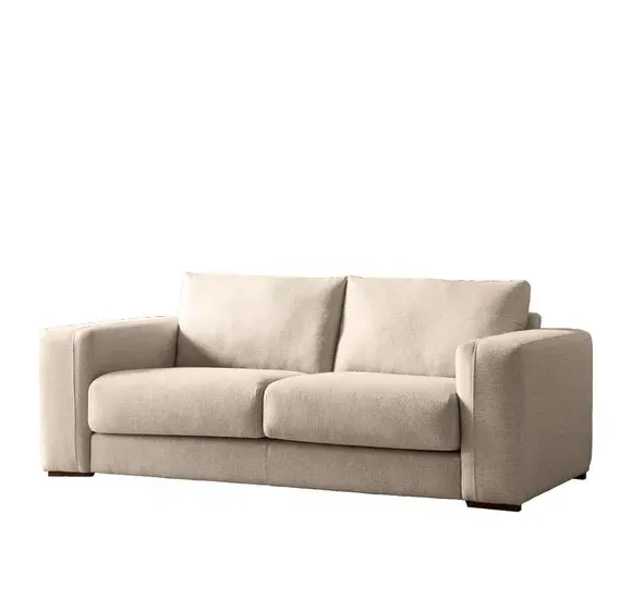 3-Seater Sofa with Square Arms - Natural, Fabric