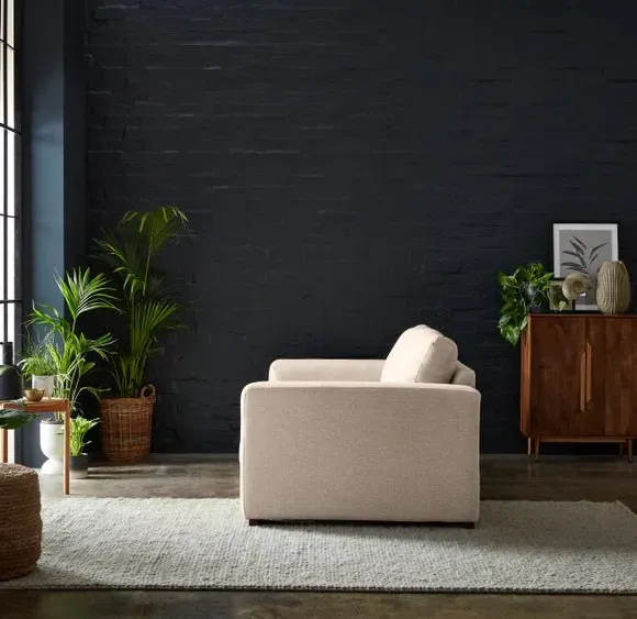 3-Seater Sofa with Square Arms - Natural, Fabric