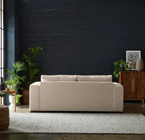 3-Seater Sofa with Square Arms - Natural, Fabric