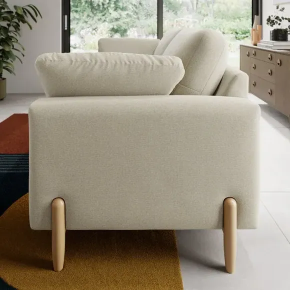 3-Seater Sofa with Square Arms - Natural, Fabric