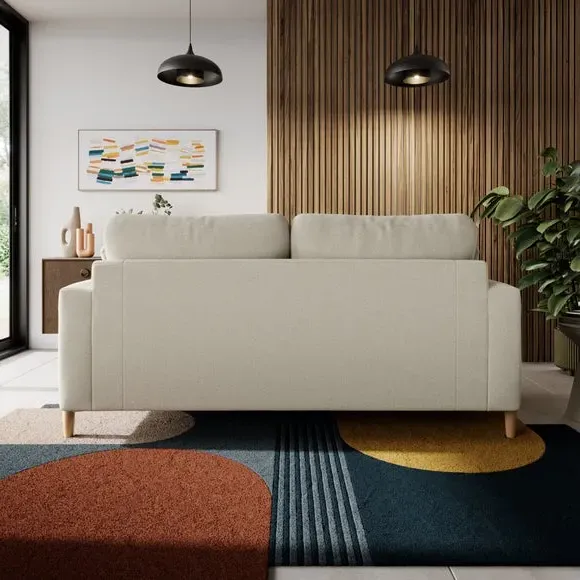 3-Seater Sofa with Square Arms - Natural, Fabric