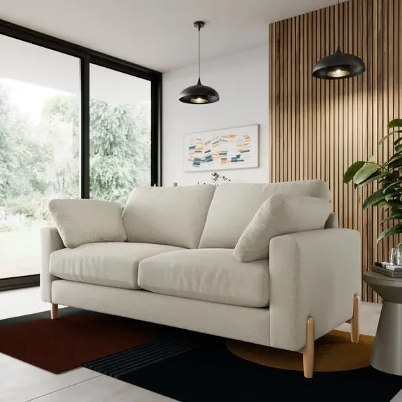 3-Seater Sofa with Square Arms - Natural, Fabric