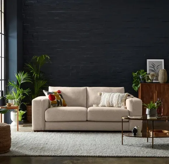 3-Seater Sofa with Square Arms - Natural, Fabric
