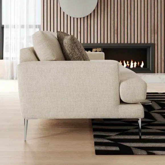 3-Seater Sofa with Square Arms - Natural, Fabric