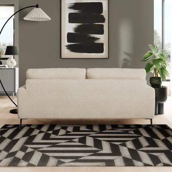 3-Seater Sofa with Square Arms - Natural, Fabric