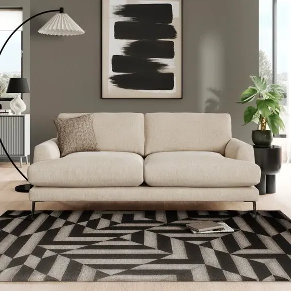 3-Seater Sofa with Square Arms - Natural, Fabric
