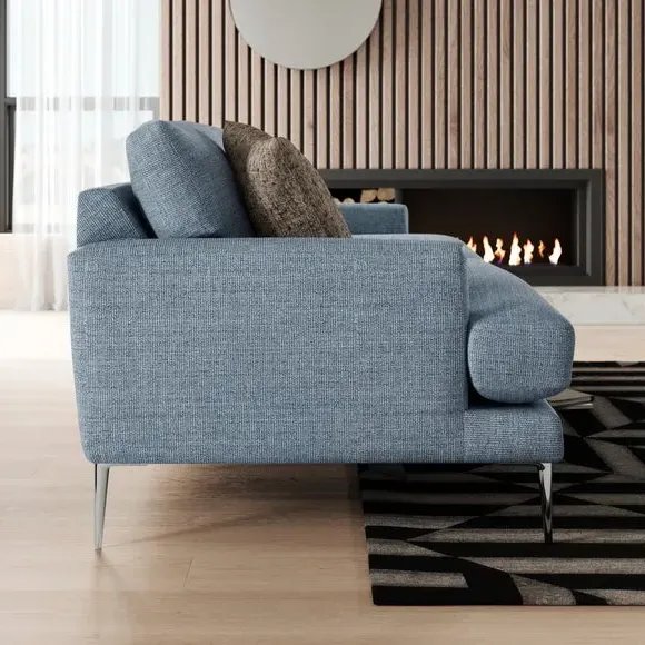 3-Seater Sofa with Square Arms - Navy, Fabric