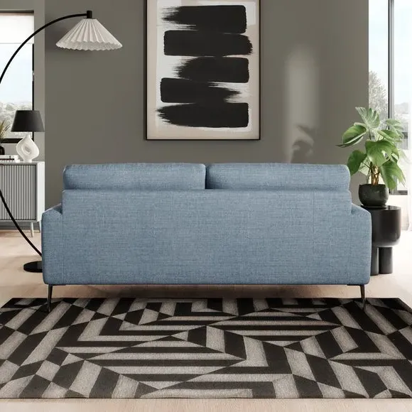 3-Seater Sofa with Square Arms - Navy, Fabric