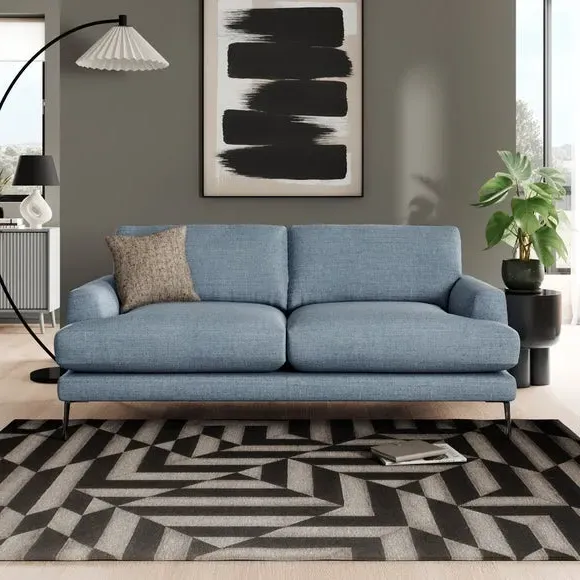 3-Seater Sofa with Square Arms - Navy, Fabric