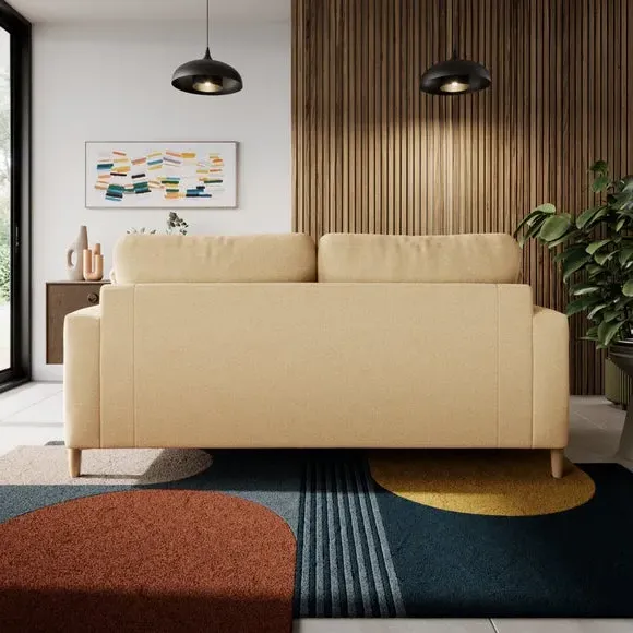 3-Seater Sofa with Square Arms - Ochre, Fabric