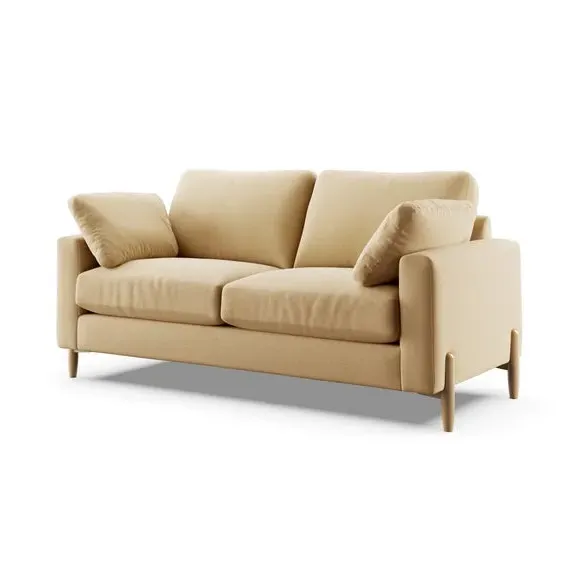 3-Seater Sofa with Square Arms - Ochre, Fabric