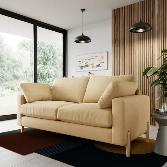 3-Seater Sofa with Square Arms - Ochre, Fabric