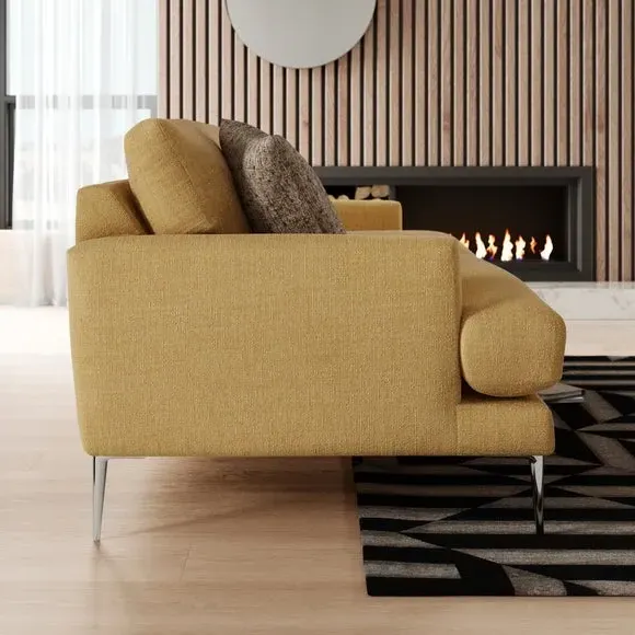 3-Seater Sofa with Square Arms - Ochre, Fabric