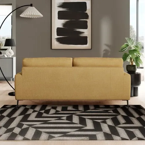 3-Seater Sofa with Square Arms - Ochre, Fabric