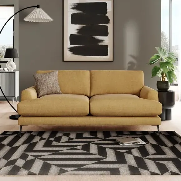3-Seater Sofa with Square Arms - Ochre, Fabric