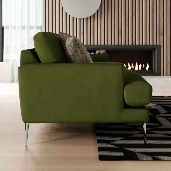 3-Seater Sofa with Square Arms - Olive, Velvet