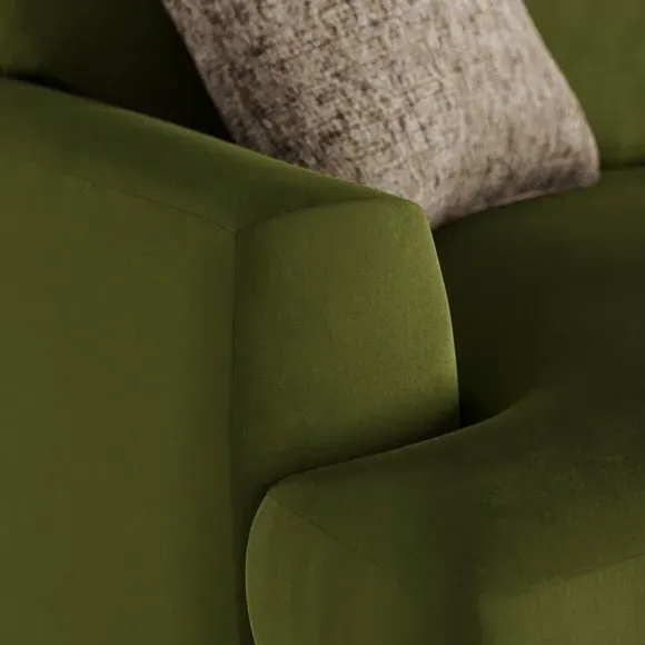 3-Seater Sofa with Square Arms - Olive, Velvet