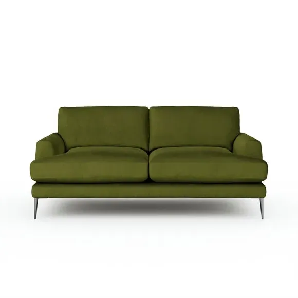 3-Seater Sofa with Square Arms - Olive, Velvet