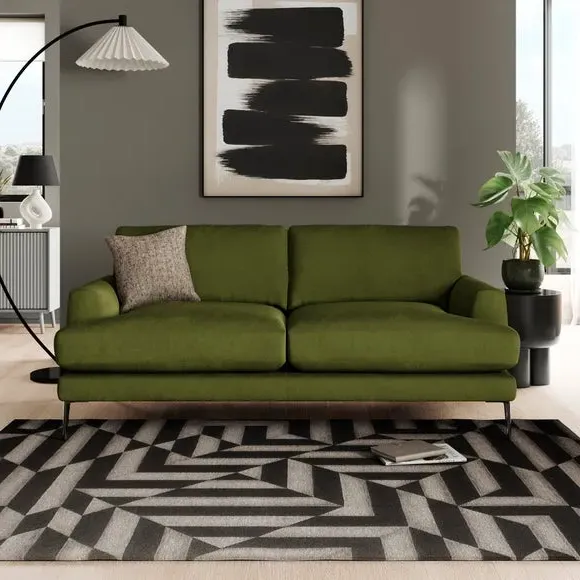 3-Seater Sofa with Square Arms - Olive, Velvet
