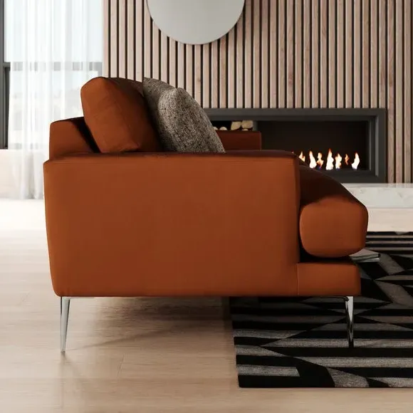 3-Seater Sofa with Square Arms - Orange, Velvet