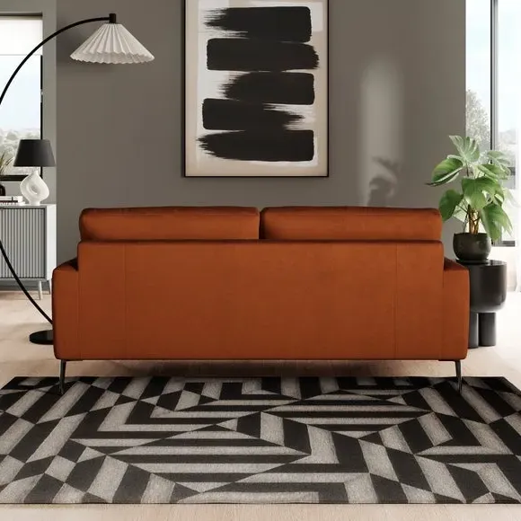 3-Seater Sofa with Square Arms - Orange, Velvet