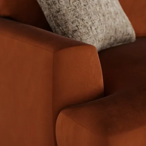 3-Seater Sofa with Square Arms - Orange, Velvet