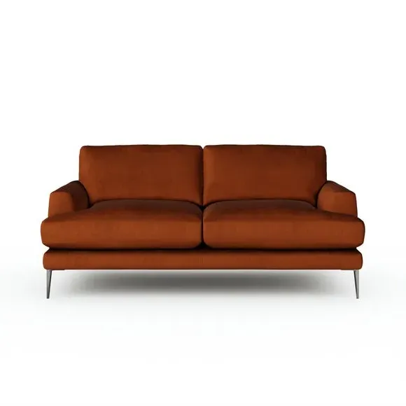 3-Seater Sofa with Square Arms - Orange, Velvet