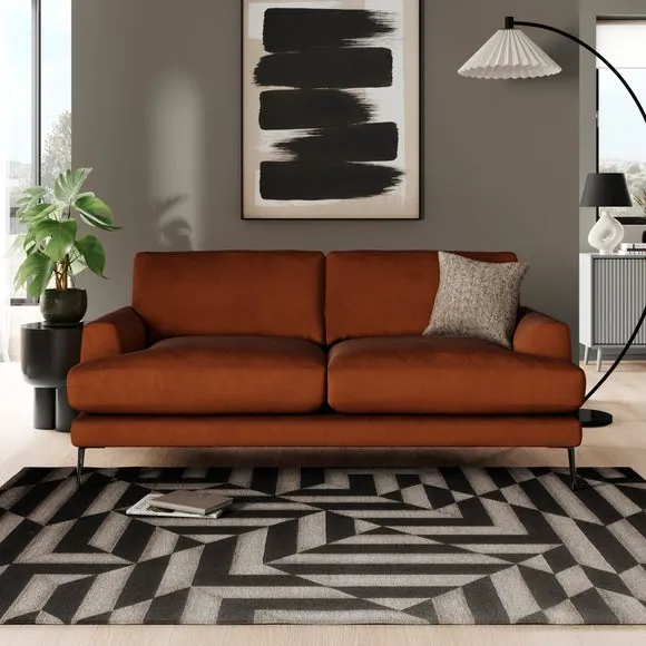 3-Seater Sofa with Square Arms - Orange, Velvet