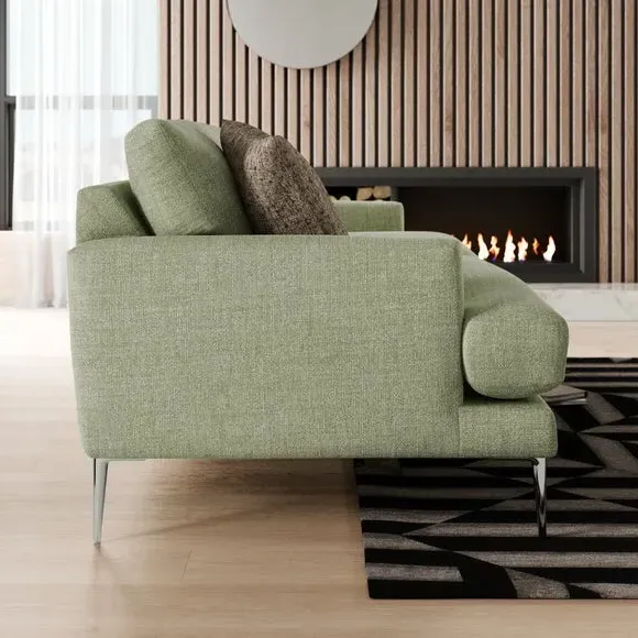 3-Seater Sofa with Square Arms - Sage, Fabric