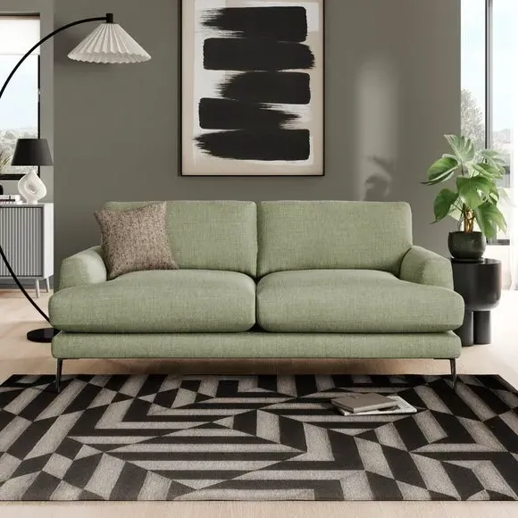 3-Seater Sofa with Square Arms - Sage, Fabric