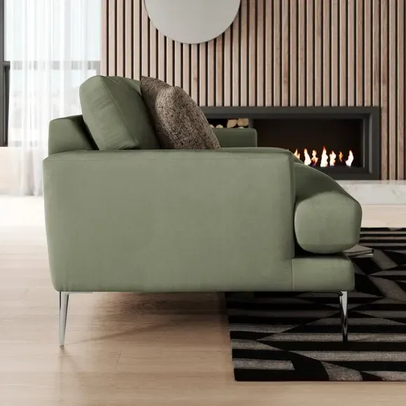 3-Seater Sofa with Square Arms - Sage, Velvet