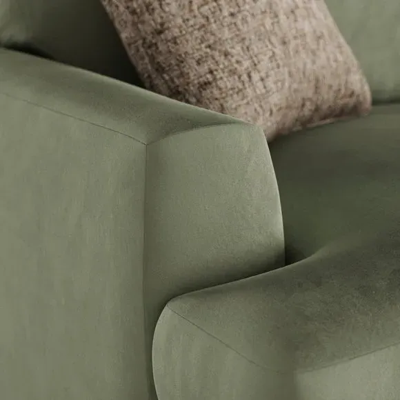 3-Seater Sofa with Square Arms - Sage, Velvet