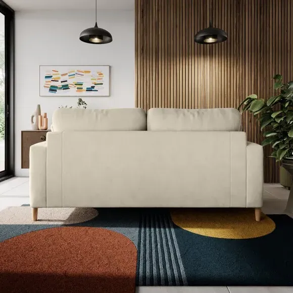 3-Seater Sofa with Square Arms - Sand, Velvet