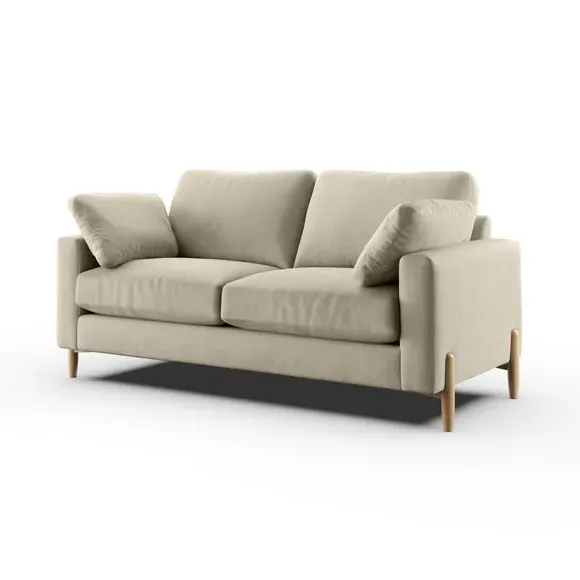 3-Seater Sofa with Square Arms - Sand, Velvet