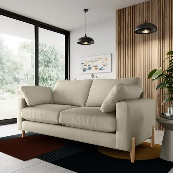 3-Seater Sofa with Square Arms - Sand, Velvet