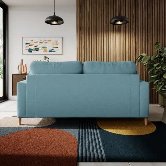 3-Seater Sofa with Square Arms - Teal, Fabric