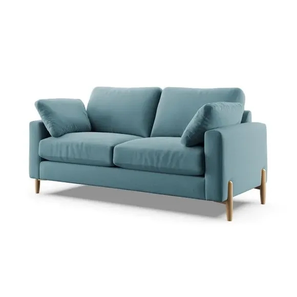 3-Seater Sofa with Square Arms - Teal, Fabric