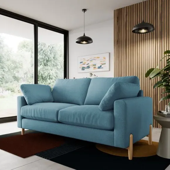 3-Seater Sofa with Square Arms - Teal, Fabric