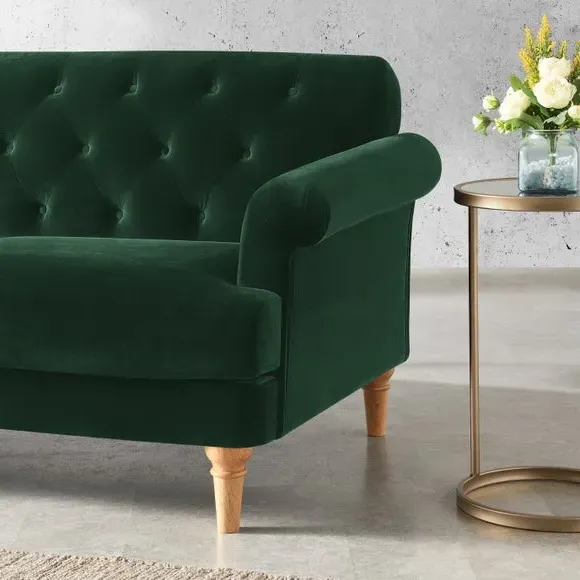 3-Seater Sofa with Tufted Back - Green, Velvet