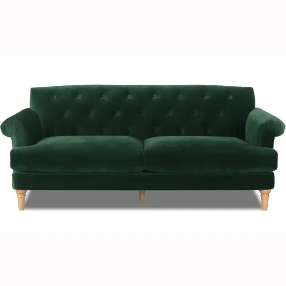 3-Seater Sofa with Tufted Back - Green, Velvet