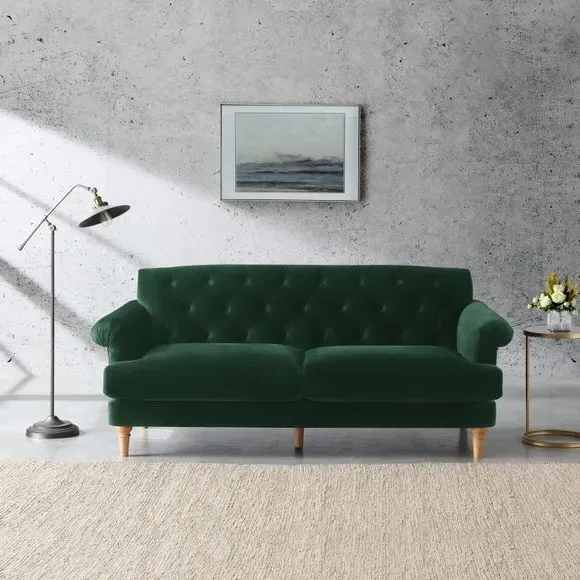 3-Seater Sofa with Tufted Back - Green, Velvet image
