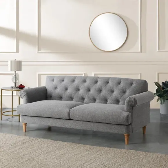 3-Seater Sofa with Tufted Back - Grey, Fabric