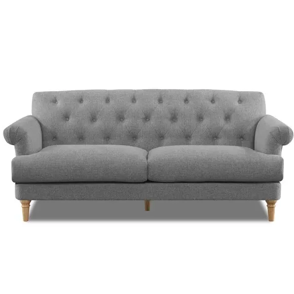 3-Seater Sofa with Tufted Back - Grey, Fabric