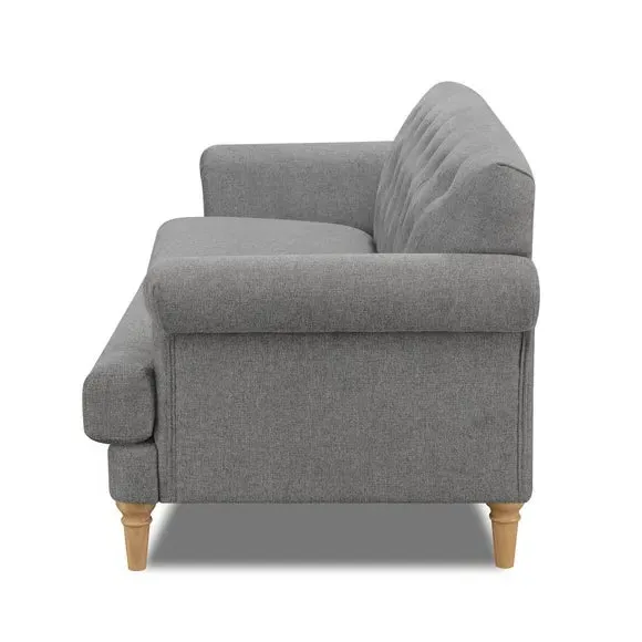 3-Seater Sofa with Tufted Back - Grey, Fabric