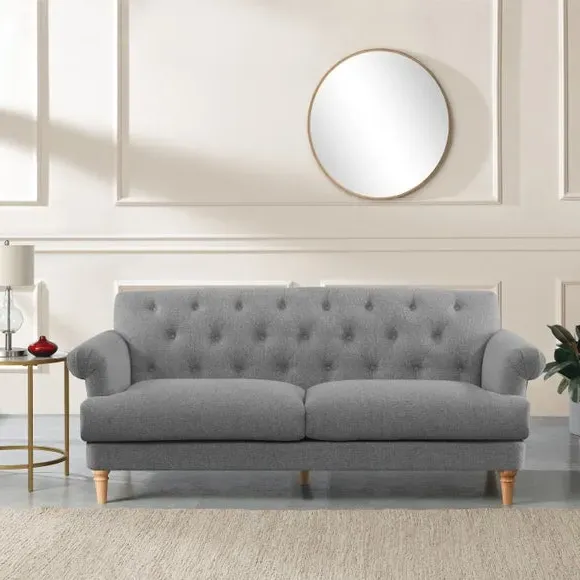 3-Seater Sofa with Tufted Back - Grey, Fabric