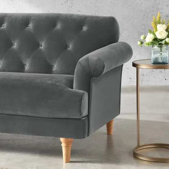 3-Seater Sofa with Tufted Back - Grey, Velvet