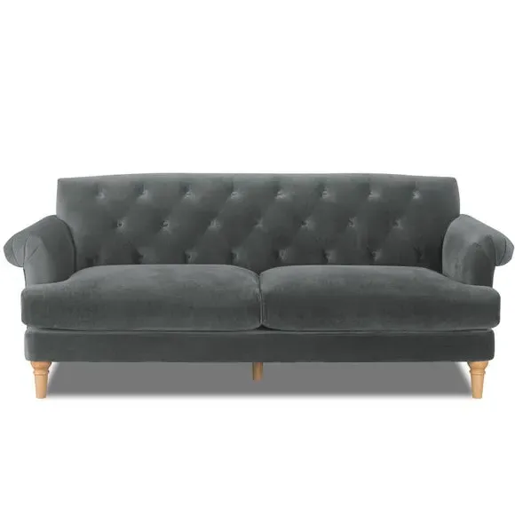 3-Seater Sofa with Tufted Back - Grey, Velvet